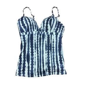 Athleta‎ Tankini Swim Top Tie Dye Stripe Padded Swimsuit Top Blue White Small